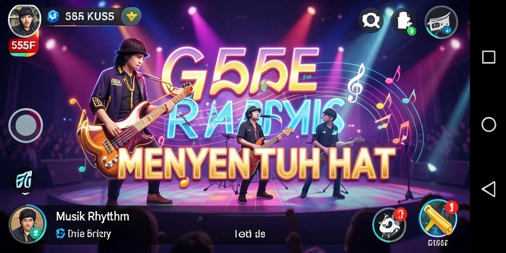 Antarmuka menarik dan interaktif dari game Musik Rhythm 555F.