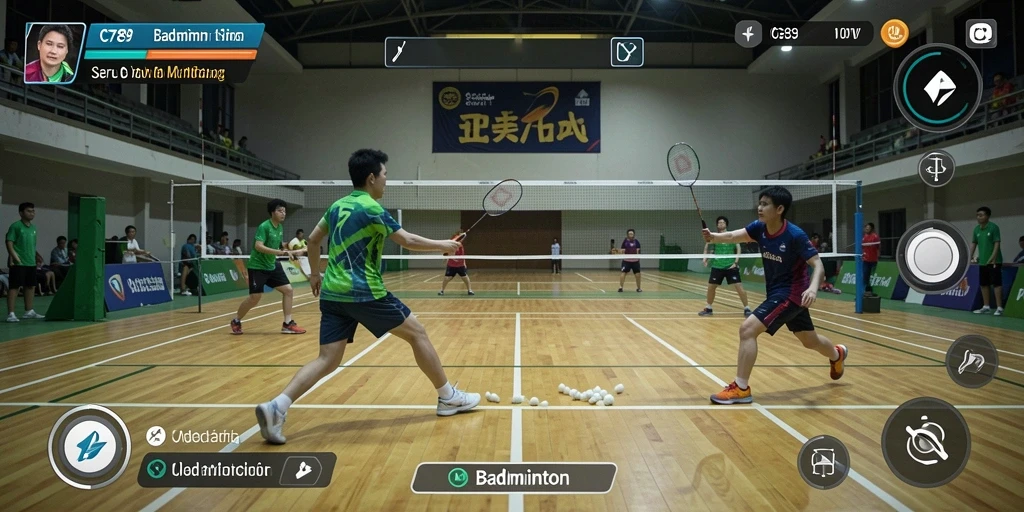 Tampilan antarmuka utama C789 yang menarik dengan elemen Badminton.